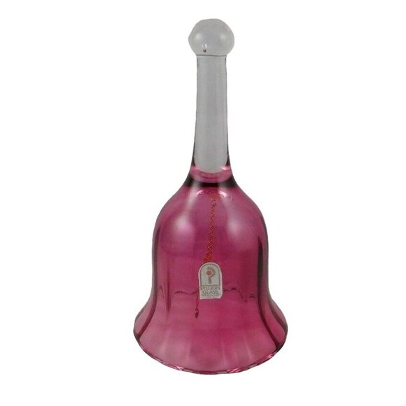 Pilgrim Cranberry Glass Bell Vintage Clear Handle & Faintly Flared Base - Picture 1 of 5